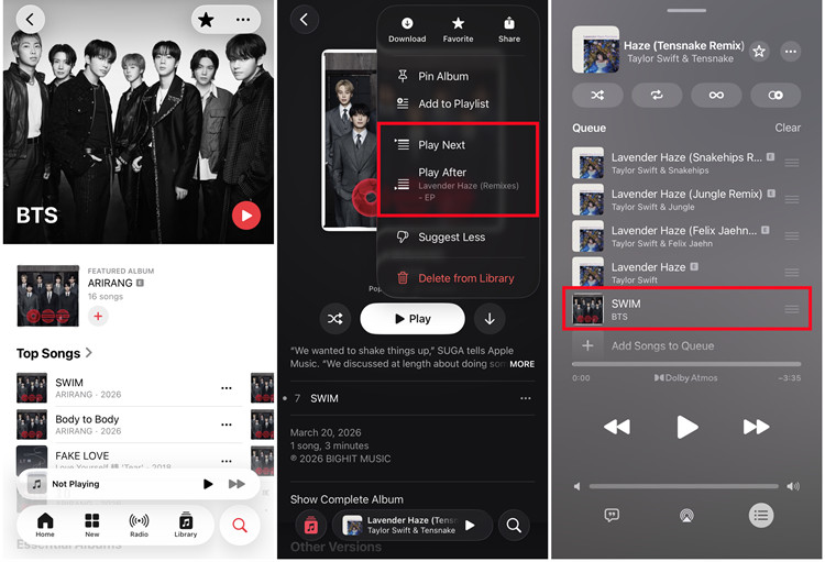 ios artist album song play next play later