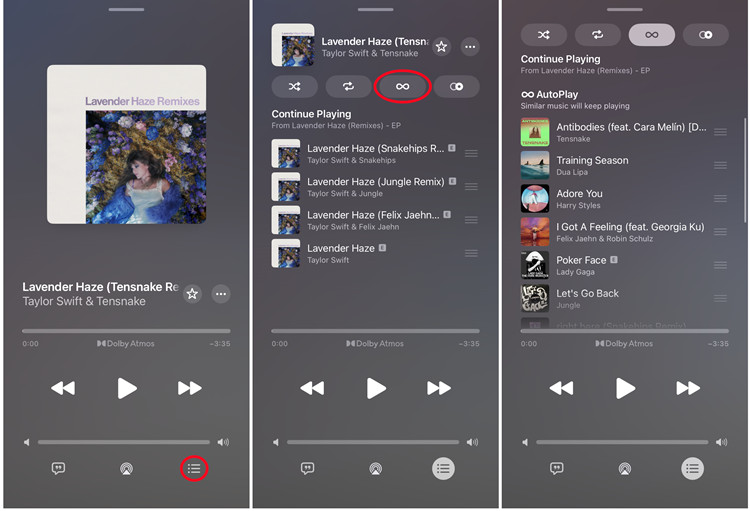 ios music now playing up next queue autoplay