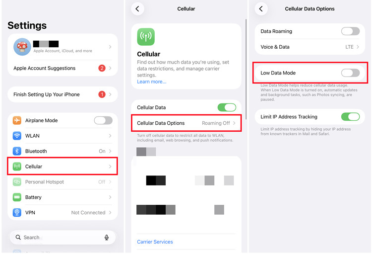 ios settings cellular cellular data options low data mode