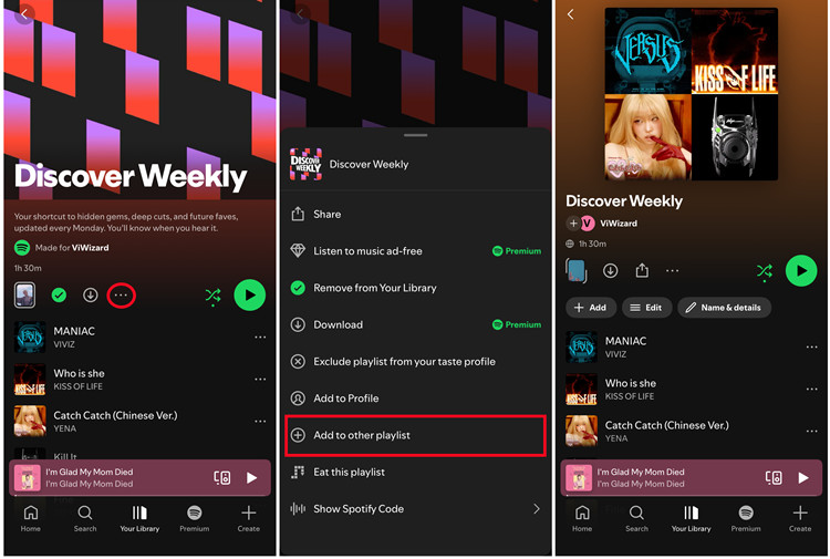 ios spotify discover weekly add to other playlist