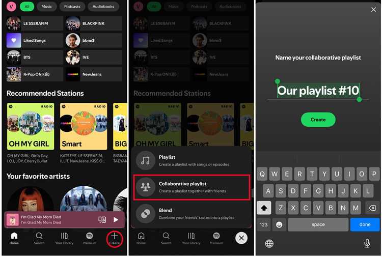 ios spotify home create collaborative playlist