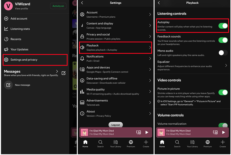spotify mobile playback autoplay disabled