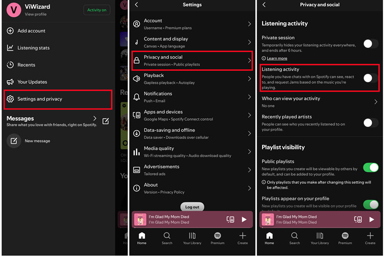 ios spotfiy settings and privacy privacy and social listening activity