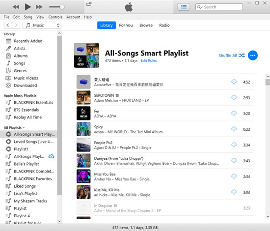 itunes all songs smart playlist