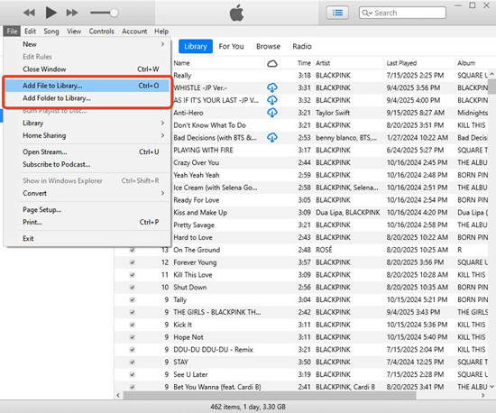 itunes file add file folder to library