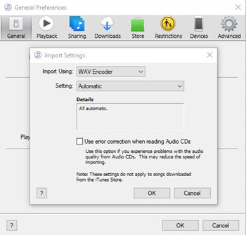 itunes import using wav encoder