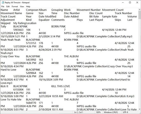 itunes playlist text file