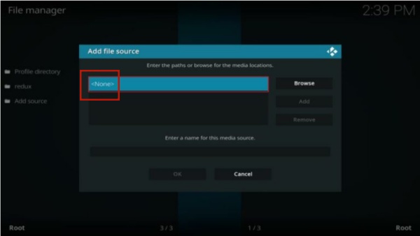 kodi to add source to none