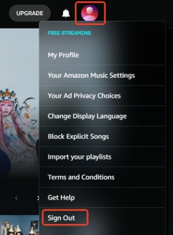 log out amazon music web player