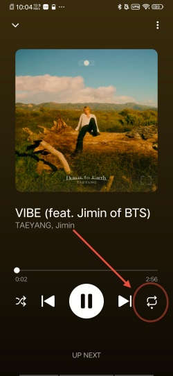 loop a playlist on youtube music on android