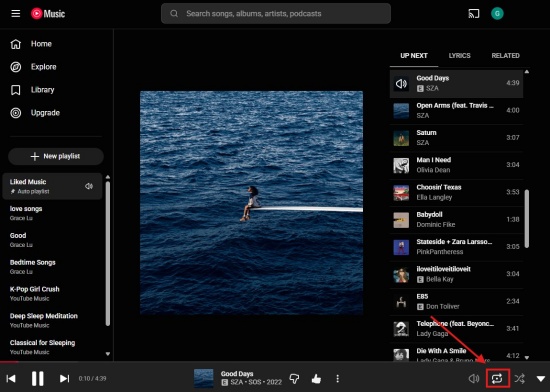 loop an entire playlist on youtube music on computer
