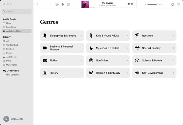 mac apple books audiobook store categories