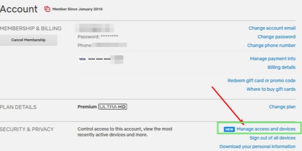 manage access and devices on netflix
