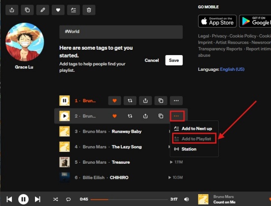move each track from one playlist to another