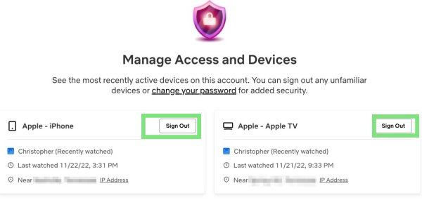 netflix manage access and devices section