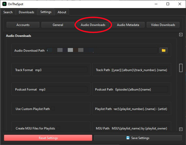 onthespot settings audio downloads