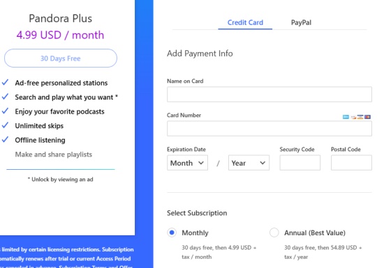 pandora plus subscribe
