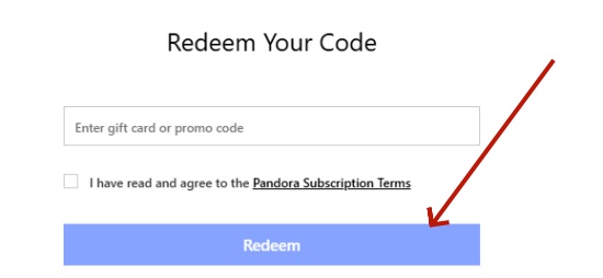 pandora redeem promotion code
