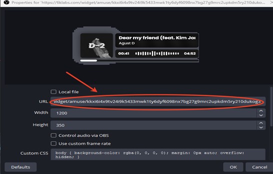 paste url from 6klabs to obs