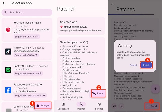 patch and install youtube music revanced