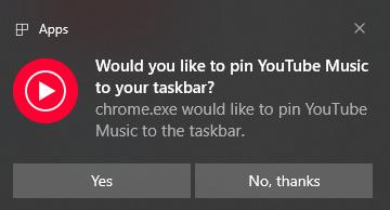 pin youtube music pwa to your taskbar