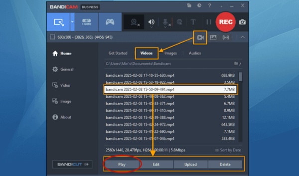play videos on bandicam