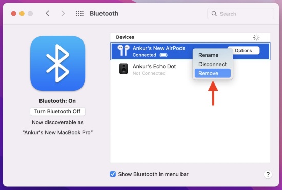 remove bluetooth mac