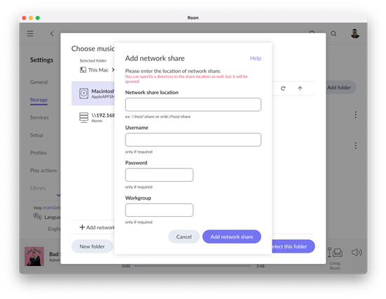 roon add network share