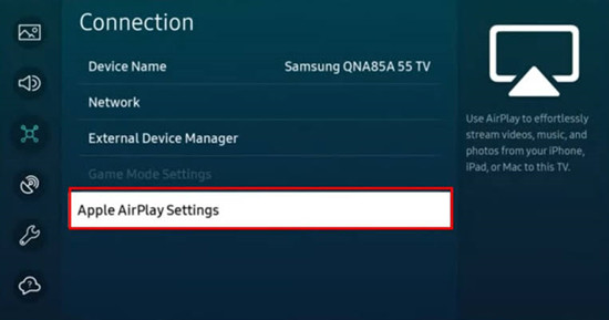 samsung tv apple airplay settings