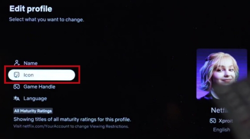 select icon to access netflix profile icon library on tv