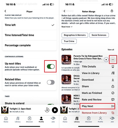 select play next on audible