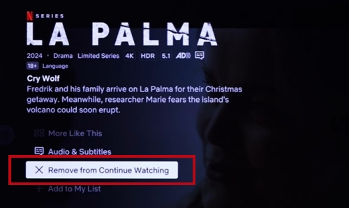 select remove from continue watching on netflix on tv