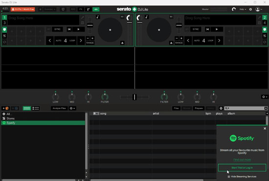 serato lite spotify start a trial or log in
