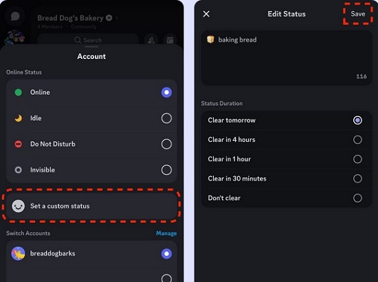 set a custom status on discord mobile