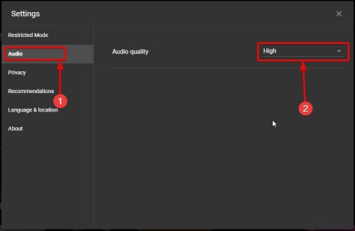 set audio quality to high in ytm web player