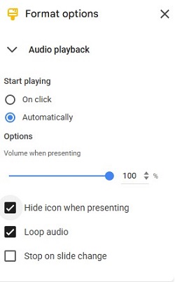 set google slides audio playback