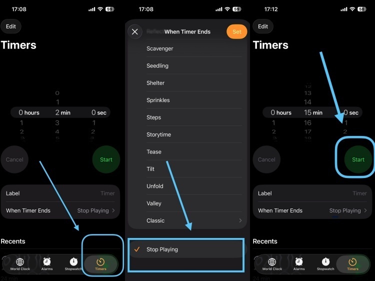 set native youtube music sleep timer on iphone