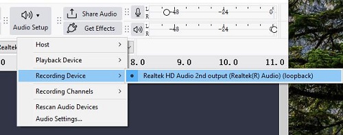 set recording device in audacity windows