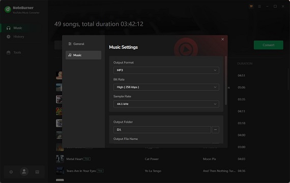 set youtube music output in noteburner