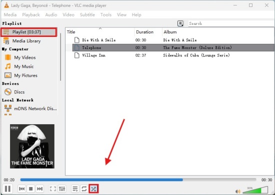 shuffle pandora files on vlc media player