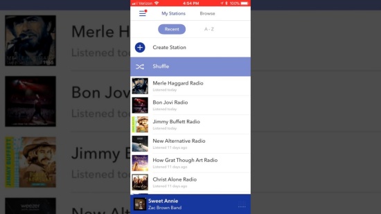 shuffle stations of pandora on mobile