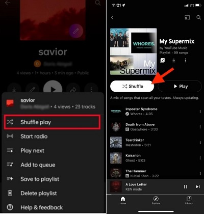 shuffle youtube playlist on mobile