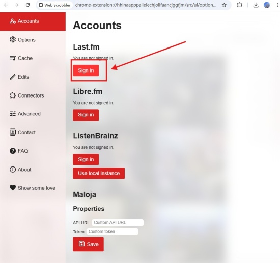 sign in last fm from web scrobbler