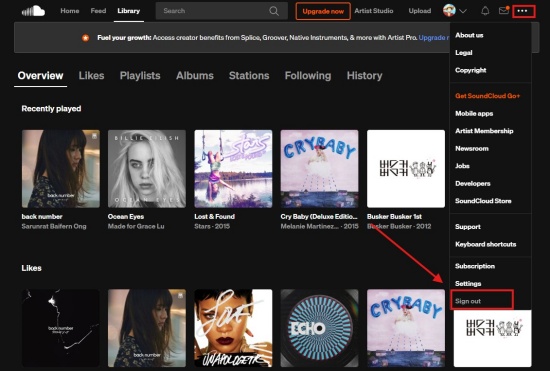 sign out of soundcloud account on web