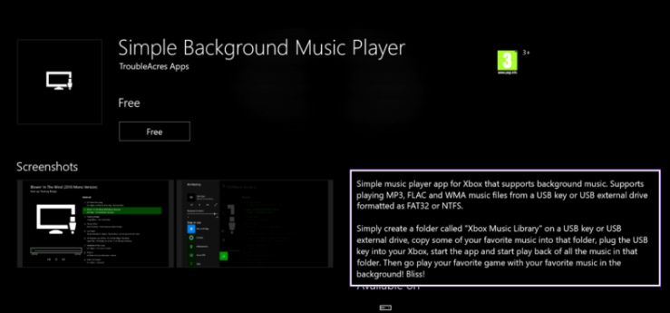 simple background music player on xbox