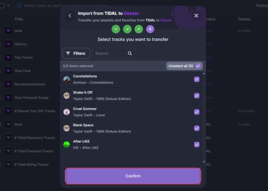 soundiiz comfirm playlist