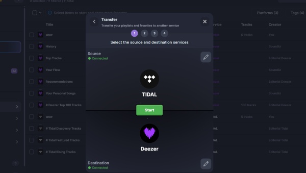 soundiiz start transfer