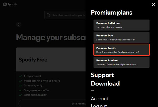 spotify account subscriptions premium plans premium family
