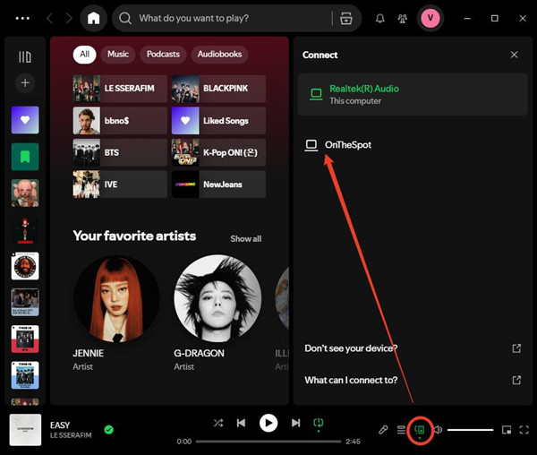spotify desktop devices onthespot