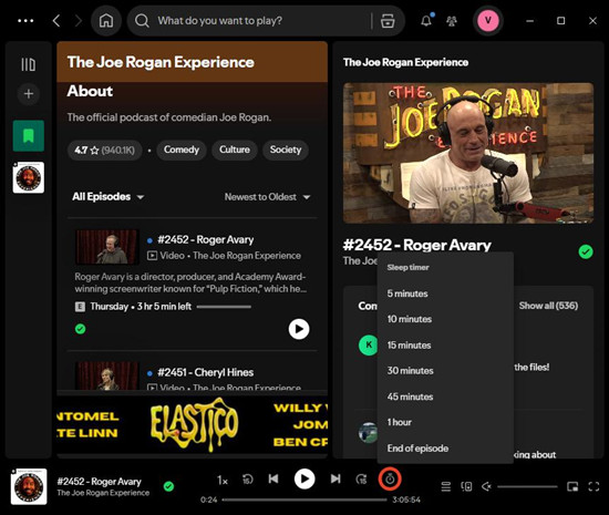 spotify desktop podcast sleep timer